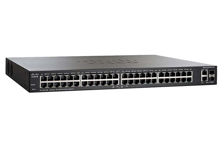 SLM248PT-NA Cisco SF200-48P 48-Ports x10/100Base-T PoE + 2 x Ports Combo SFP (mini-GBIC) Switch